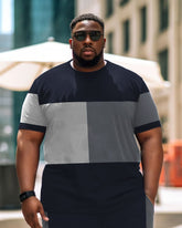 Men's Plus Size Geometric Stripes Contrasting Colors Short Sleeve T-Shirt Shorts Suit